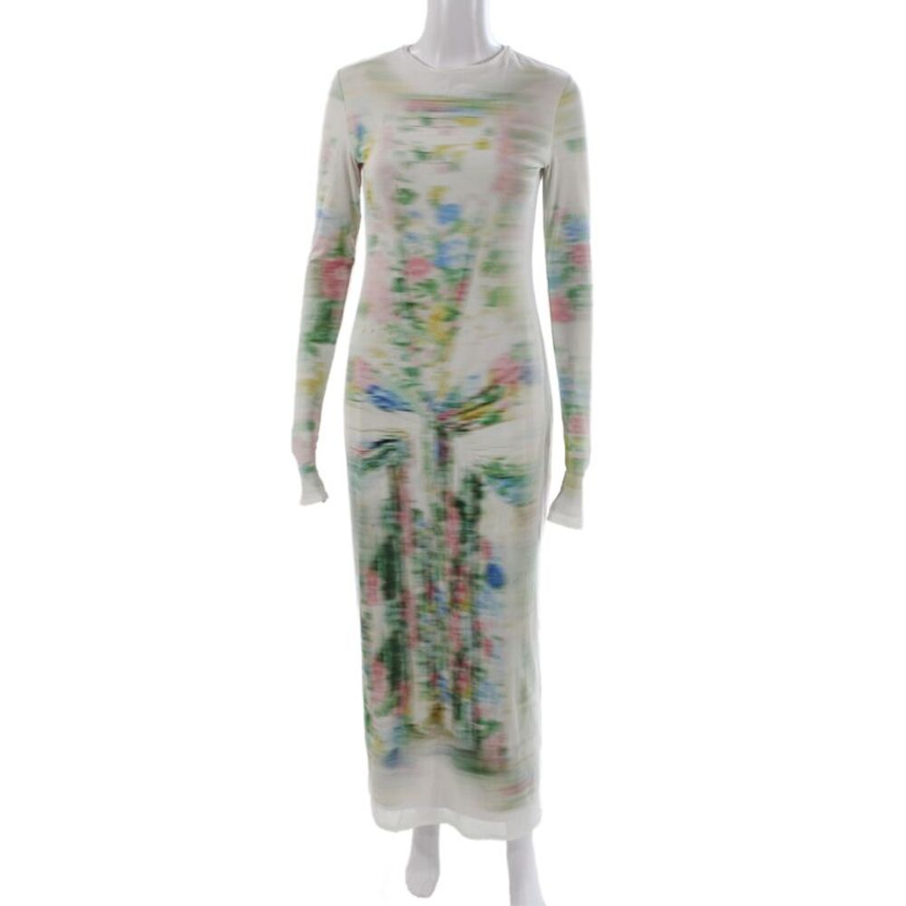 Loewe Womens Tie Dye Print Long Sleeve Maxi Dress Multicolor Size S
